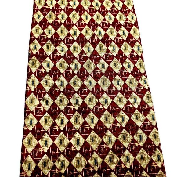 Ferrrell Reed Silk Tie Red Yellow Geometric Print - Picture 2 of 6